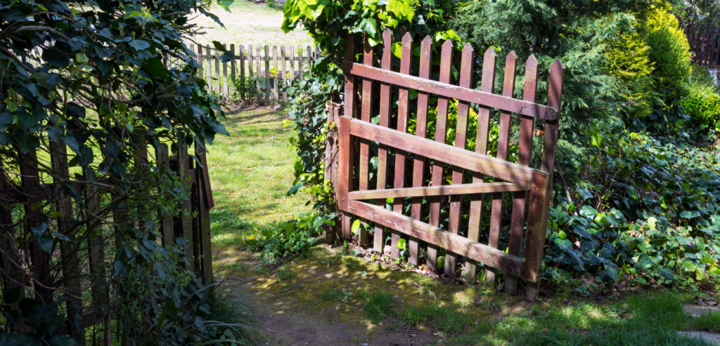 Open garden gate inviting softness and emotional permission